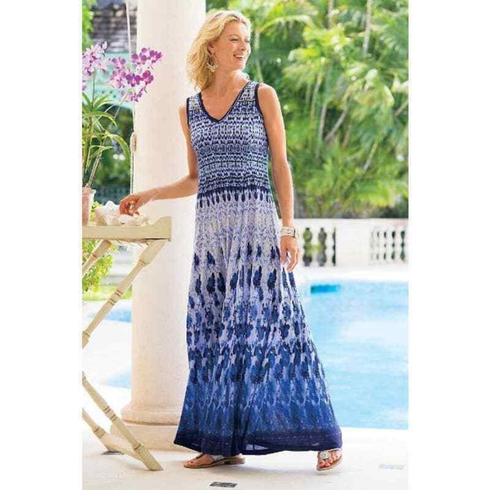 Soft Surroundings Dress Large Petite Maxi Tank Abstract Tie Dye Jersey Mirabelle